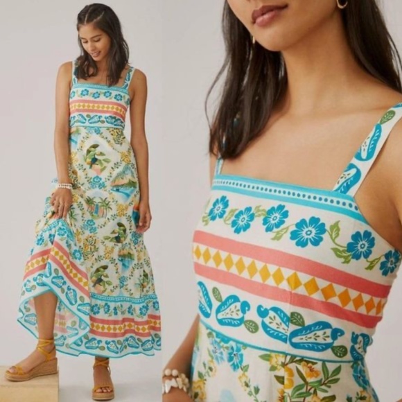 FARM Rio Dresses & Skirts - Farm Rio x Anthropologie Printed Floral Toucan Sunset Beach Maxi Dress
